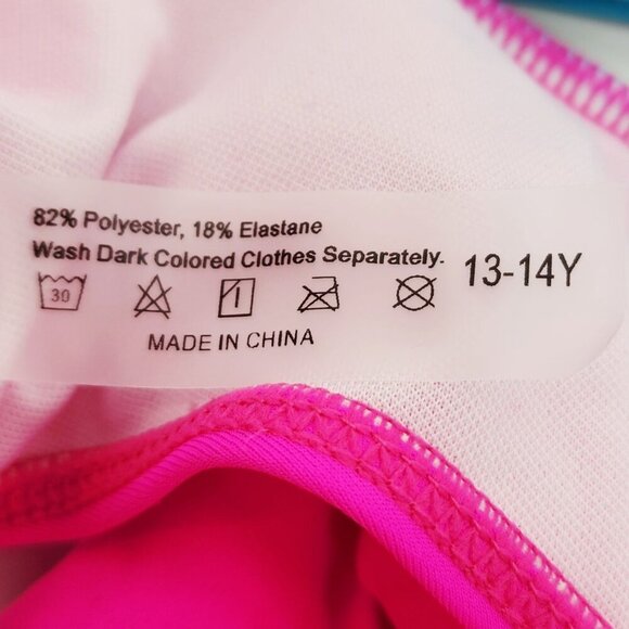 Two-Piece Pink & Blue Girls Swimsuit With Adjustable Straps Size 13 14 y - Picture 3 of 6
